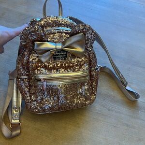 Loungefly Rose Gold Sequin Mini Backpack with Metallic Bow
